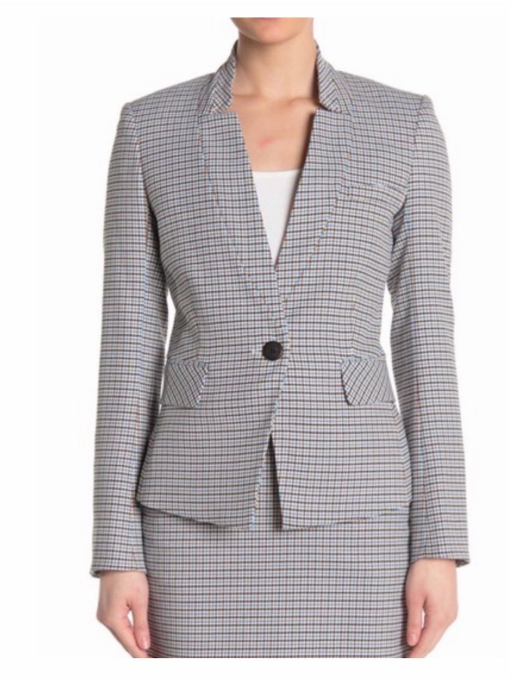 Veronica Beard Farley Blue brown Houndstooth Dickey Jacket. Size 4